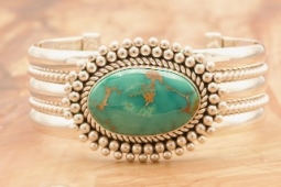 Artie Yellowhorse Genuine Royston Turquoise Sterling Silver Bracelet